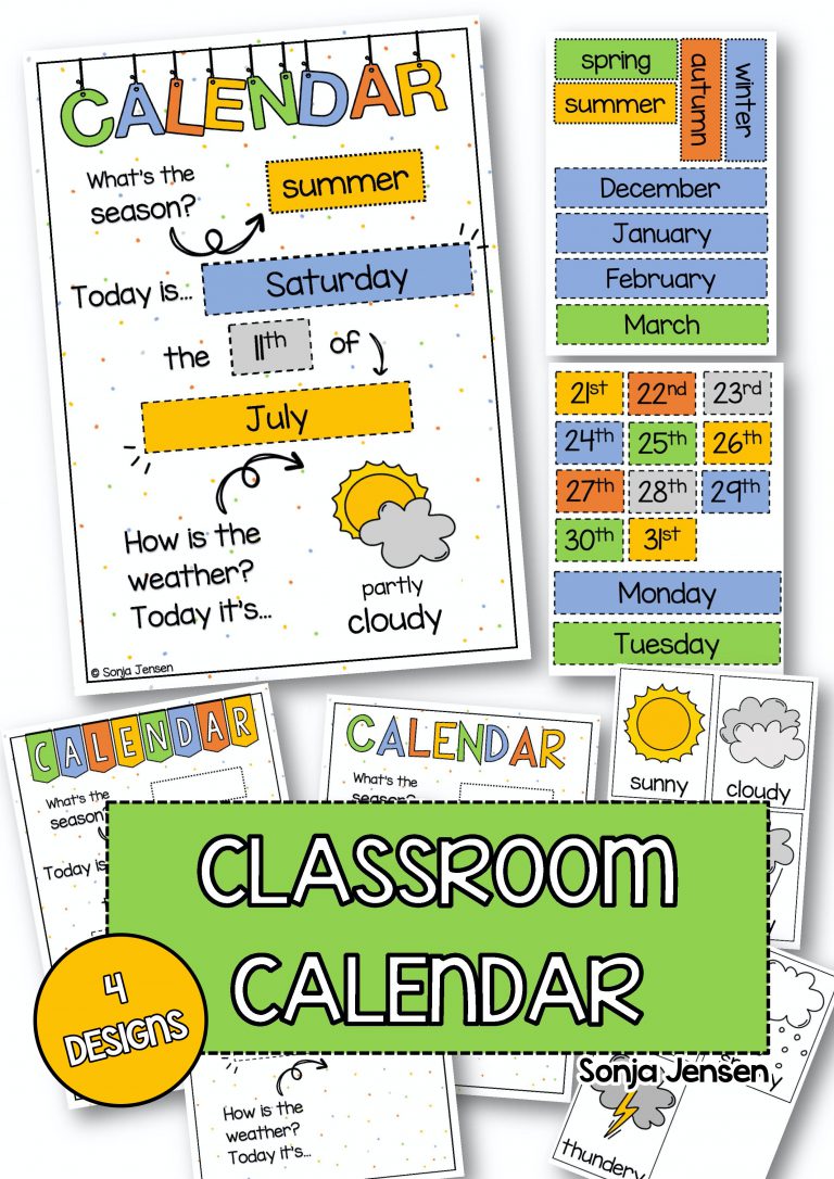 Classroom Calendar Interactive poster Teach seasons, days, months